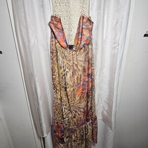 Torrid Crochet Lace Back Boho Maxi Dress Size 1 NWOT Mixed Print Sleeveless